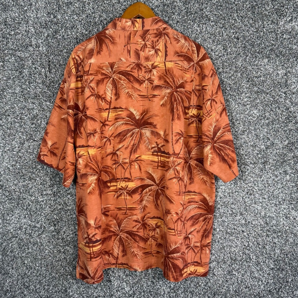 VTG Tommy Bahama Mens XL Silk Palm Tree Sunset Camp Shirt Orange Short Sleeve - Picture 6 of 10